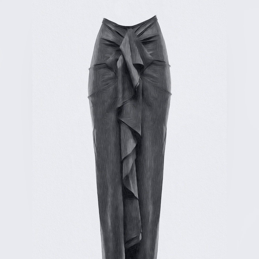 Maxi Black Satin Ruffle Skirt